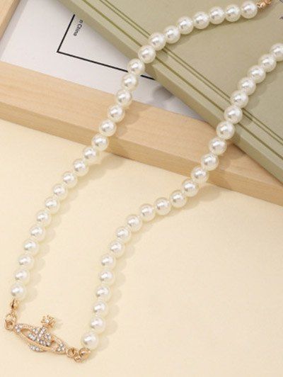 Collier Ras-du-Cou Géométrique Pendant Ananas Strass en Fausse Perle - d'or 