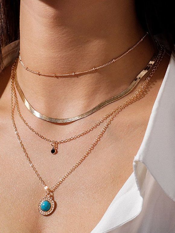 Collier Tendance avec Pendentif Géométrique en Turquoise Fantaisie Style Bohémien - d'or 