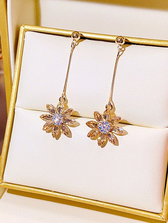 Boucles D'Oreilles Pendantes Fleur en Strass - café lumière 