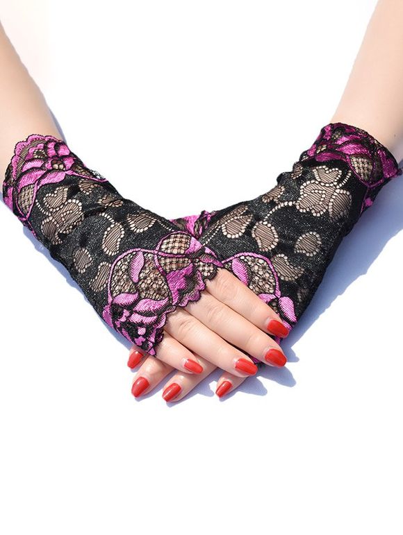 Gants Respirantes en Dentelle Transparente sans Doigts - Rouge Rose 1 PAIR