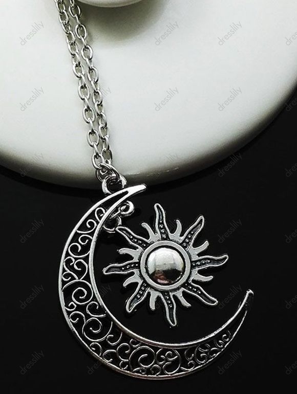 Collier Vintage Pendant Soleil Lune Evidé - Argent 