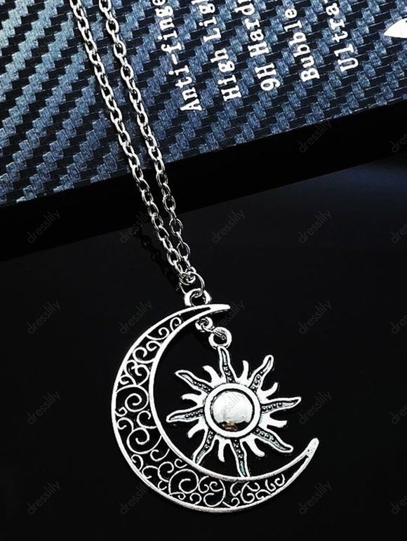 Collier Vintage Pendant Soleil Lune Evidé - Argent 