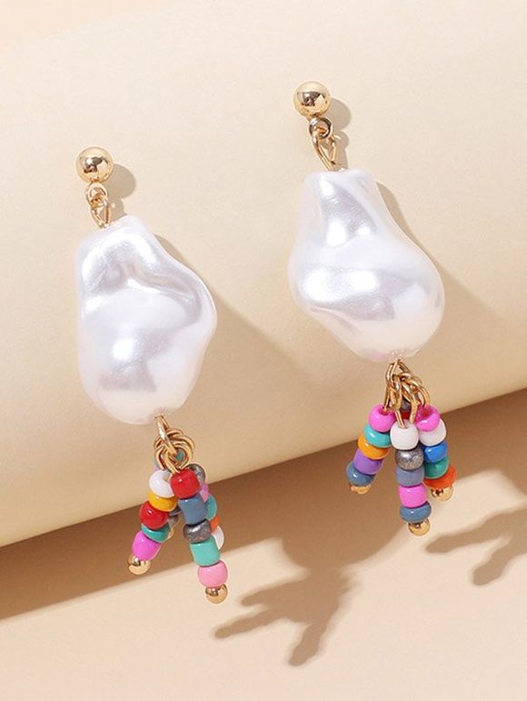 Boucles D'Oreilles Pendantes Irrégulières Motif Perles Fantaisies Colorées Style Baroque - multicolor 