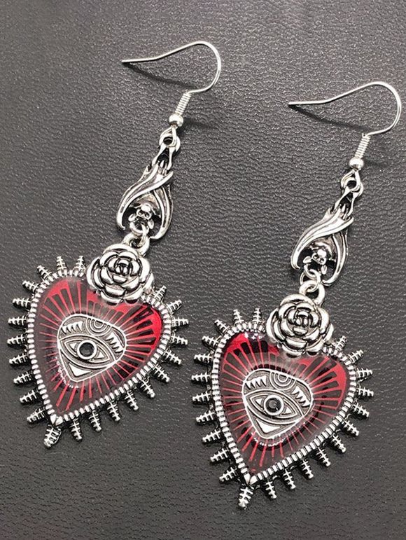 Boucles D'Oreilles Pendantes Motif Cœur Rose et Rivets Style Gothique - Argent 