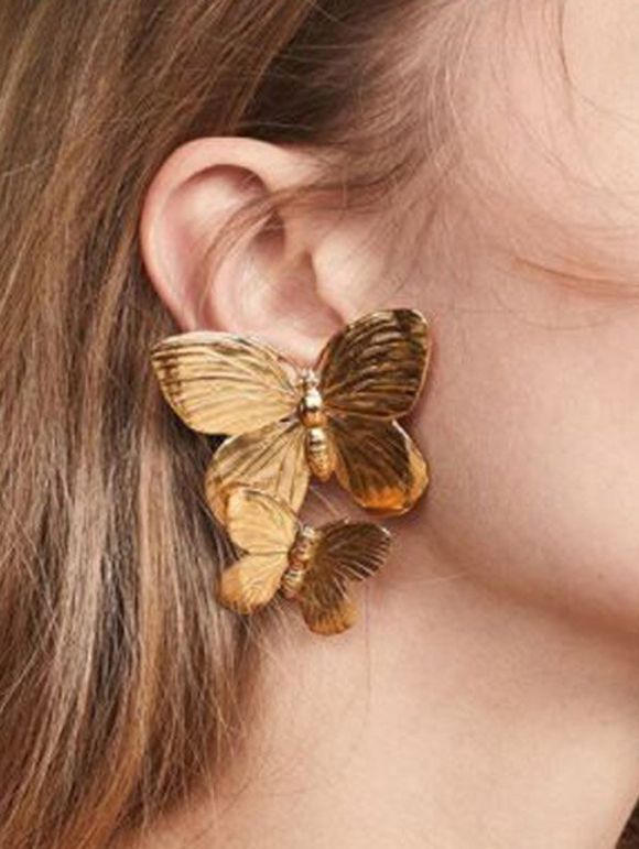 Boucles D'Oreilles Pendantes en Alliage en Forme de Double Papillons - d'or 