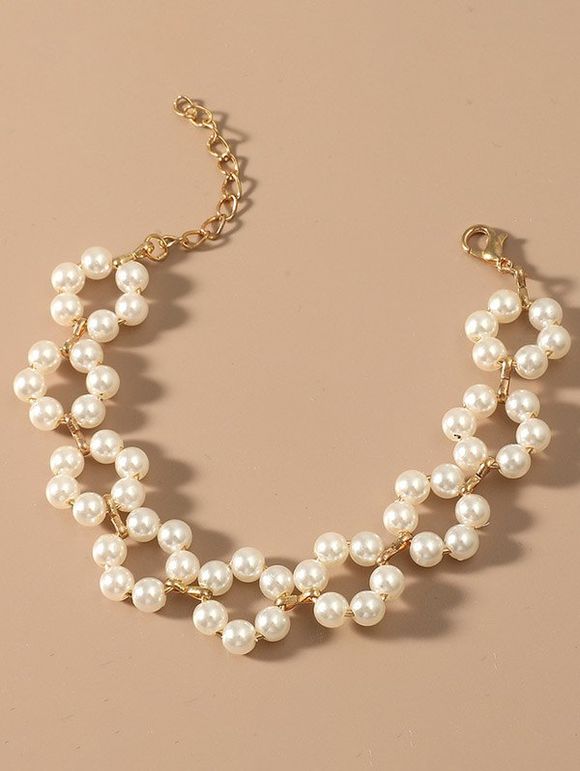 Bracelet Fleur Deisgn en Fausse Perle - Blanc 
