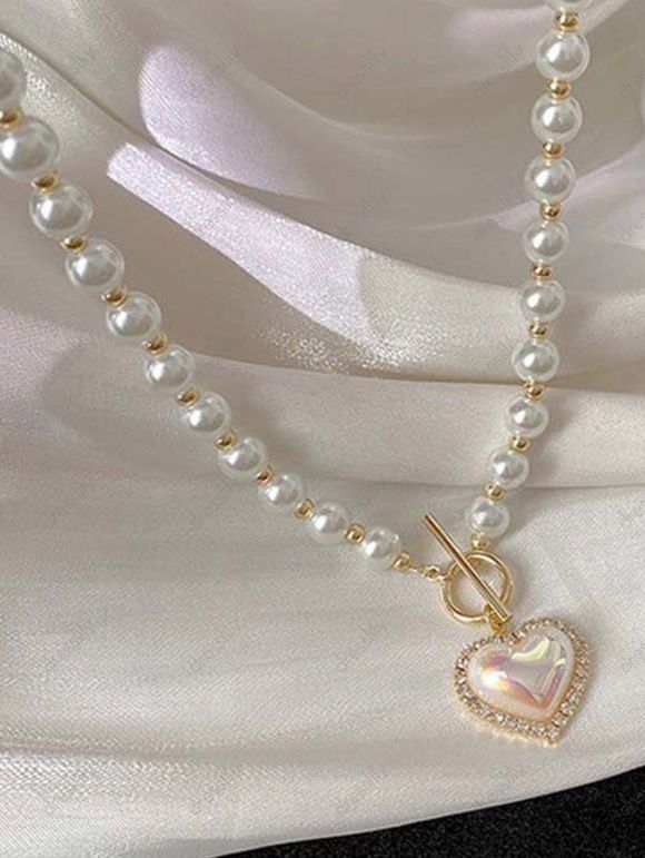 Collier Tendance avec Pendentif Cœur et Perle Fantaisie - Blanc 