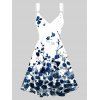 Mini Robe Ligne A à Imprimé Fleur à Taille Haute sans Manches - Bleu profond XL