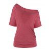 Off The Shoulder T-shirt Mock Button Short Sleeve Casual Tee - RED XXL