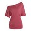 T-shirt Décontracté Boutonné à Epaule Dénudée à Manches Courtes - Rouge L