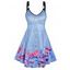 Faux Denim 3D Butterfly Print Tank Dress O Ring Straps Scoop Neck Sleeveless Dress - LIGHT BLUE S