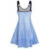 Faux Denim 3D Butterfly Print Tank Dress O Ring Straps Scoop Neck Sleeveless Dress - LIGHT BLUE S