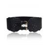 Ceinture de Taille Large Élastique en Simili Cuir Festonnée avec Boucle à Sculpture Creuse - Noir 1PC