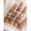 14 Pcs Rings Set Flower Butterfly Rose Leaf Retro Rings - SILVER RING SET
