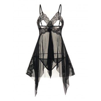 Lace Scalloped Plain Color Crossover Cut Out Rose Embellishment Asymmetrical Lingeries Top And T Back Lingeries Set