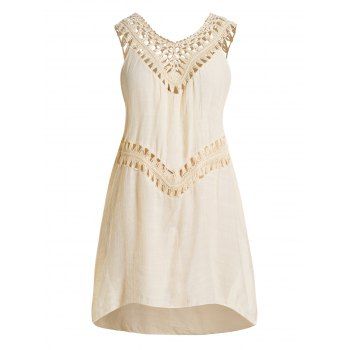 

Plus Size Cover-up Dress Plain Color Hollow Out Crochet Mini Cover-up Dress, Light yellow