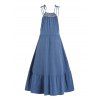 Robe Mi-Longue Trapèze Simple Panneau en Dentelle Evidée Superposée en Couleur Unie - Bleu XL