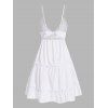 Floral Lace Panel Vacation Mini Dress Adjustable Strap Bowknot Ruffles Backless Plunge A Line Dress - WHITE M