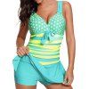 Ensemble de Bikini de Bain Tankini Cahce-cœur Plongeant Modeste Rayé à Imprimé Pois - Vert L