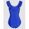 Plain Color One-piece Swimsuit Flounce Ruched Padded Strap One-piece Swimwear - DEEP BLUE 2XL