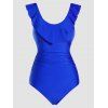 Plain Color One-piece Swimsuit Flounce Ruched Padded Strap One-piece Swimwear - DEEP BLUE 2XL