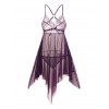 See Thru Lingerie Set Sheer Flower Lace Panel Adjustable Strap T-back Lingerie Two Piece Set - CONCORD ONE SIZE