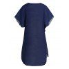 Plus Size Cover-up Dress Colored Flower Crochet Slit High Low Beach Cover-up Dress - DEEP BLUE ONE SIZE