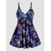 Ensemble de Bikini de Bain Tankini Modeste Coloré Imprimé Feuille à Taille Haute de Vacance - multicolor 2XL