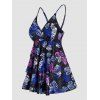 Ensemble de Bikini de Bain Tankini Modeste Coloré Imprimé Feuille à Taille Haute de Vacance - multicolor 2XL