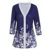 Printed T Shirt Lace Insert Scalloped Plunging Neck Three Quater Sleeve Casual Tee - BLUE XXL