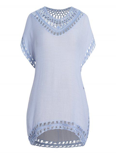 Plus Size Cover-up Dress Pastel Color Crochet V Neck Mini Beach Cover-up Dress