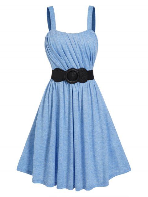 Heather Pastel Color Dress Pleated Bowknot Belted High Waisted Sleeveless A Line Midi Dress