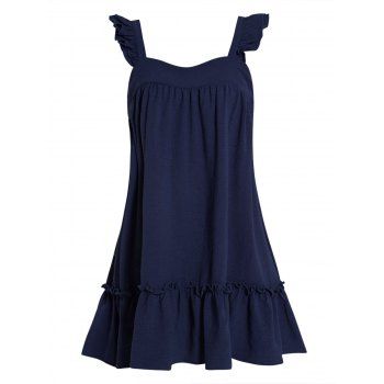 

Plain Color Dress Ruffle Square Neck Babydoll Flounce Sleeveless A Line Mini Dress, Deep blue