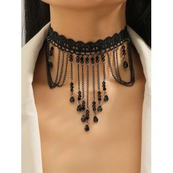 

Gothic Choker Chain Embellishment Artificial Crystal Trendy Necklace, Black