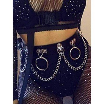 

Punk Style O Ring Chain Embellishment PU Belt, Black