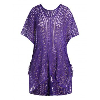 

Plus Size Solid Color Hollow Out Cinched Cover-ups Dress Butterfly Sleeve Beach Knit Mini Cover-ups Dress, Concord