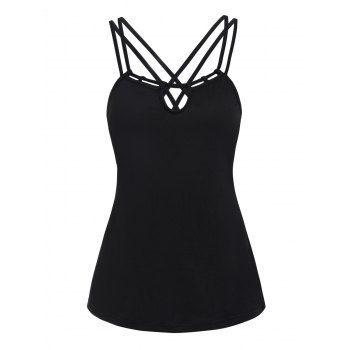 

Plain Color Dual Straps Crisscross Back Casual Camisole, Black