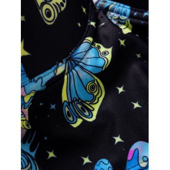 Butterfly Mushroom Print Tankini Swimsuit Lattice Strap Tummy Control Swimwear Ruched Underwire Bathing Suit