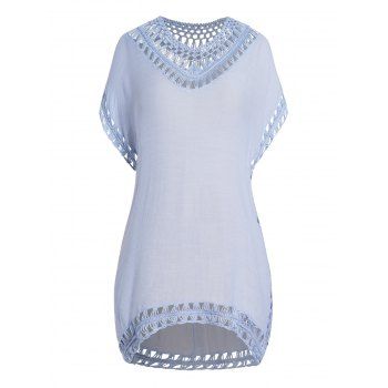 

Plus Size Cover-up Dress Pastel Color Crochet V Neck Mini Beach Cover-up Dress, Light blue