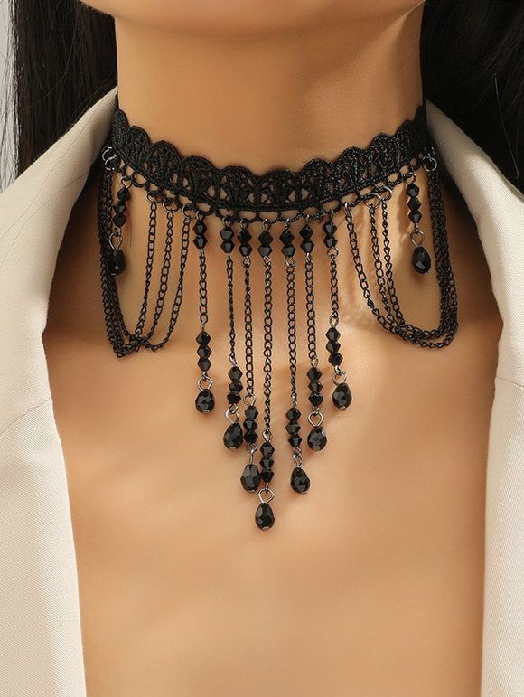 Collier Ras du Cou en Chaîne Orné de Cristal Fantaisie Style Gothique - Noir 1PC