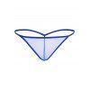 Hollow Out Lace See Thru Mesh Panel Cut Out Halter Crisscross Bowknot Asymmetric Lingeries Top And T Back Lingeries Set - BLUE ONE SIZE