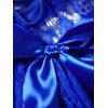 Hollow Out Lace See Thru Mesh Panel Cut Out Halter Crisscross Bowknot Asymmetric Lingeries Top And T Back Lingeries Set - BLUE ONE SIZE