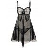 Ensemble Deux Pièces de Lingerie Evidée en Maille Transparente à Frange - Noir ONE SIZE