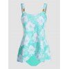 Tropical Leaf Flower Print Vacation Tankini Swimsuit Padded Tankini Two Piece Tankini Swimwear High Waist Bathing Suit - GREEN XXL