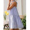 Vertical Stripe Print Flowy Babydoll Dress Knot Tie Strap Ruffles Sleeveless Mini Dress - LIGHT BLUE XL