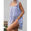 Vertical Stripe Print Flowy Babydoll Dress Knot Tie Strap Ruffles Sleeveless Mini Dress - LIGHT BLUE XL