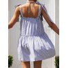 Vertical Stripe Print Flowy Babydoll Dress Knot Tie Strap Ruffles Sleeveless Mini Dress - LIGHT BLUE XL