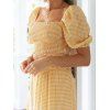 Plaid Matching Set Shirred Puff Sleeve Square Neck Crop Top And Tiered Maxi Skirt Set - YELLOW XL