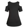 T-shirt Décontracté Papillon Découpé à Epaule Dénudée avec Chaîne de Grande Taille - Noir 2X