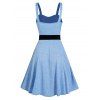 Heather Pastel Color Dress Pleated Bowknot Belted High Waisted Sleeveless A Line Midi Dress - LIGHT BLUE S